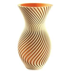Modern 3D Printed Spiral Vase by Dvě Mouchy – Orange & Beige Eco-Friendly 8”